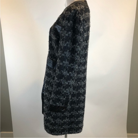 Tory Burch Black Gray Tweed Coat Faux Leather Trim, 8 - Picture 4 of 9